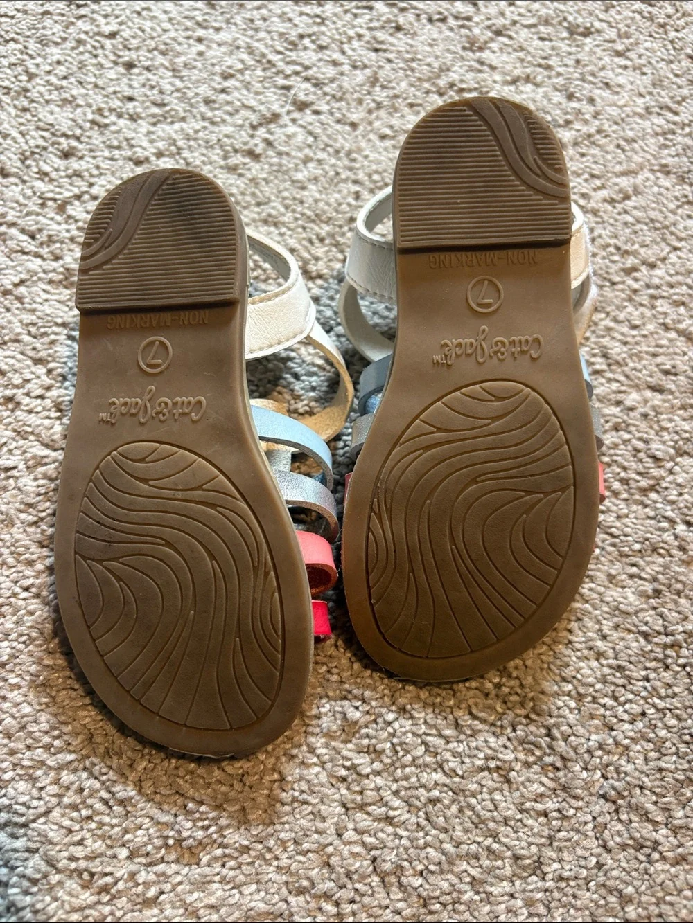 Cat & Jack White Sandals with Silver, Coral and Pink Straps